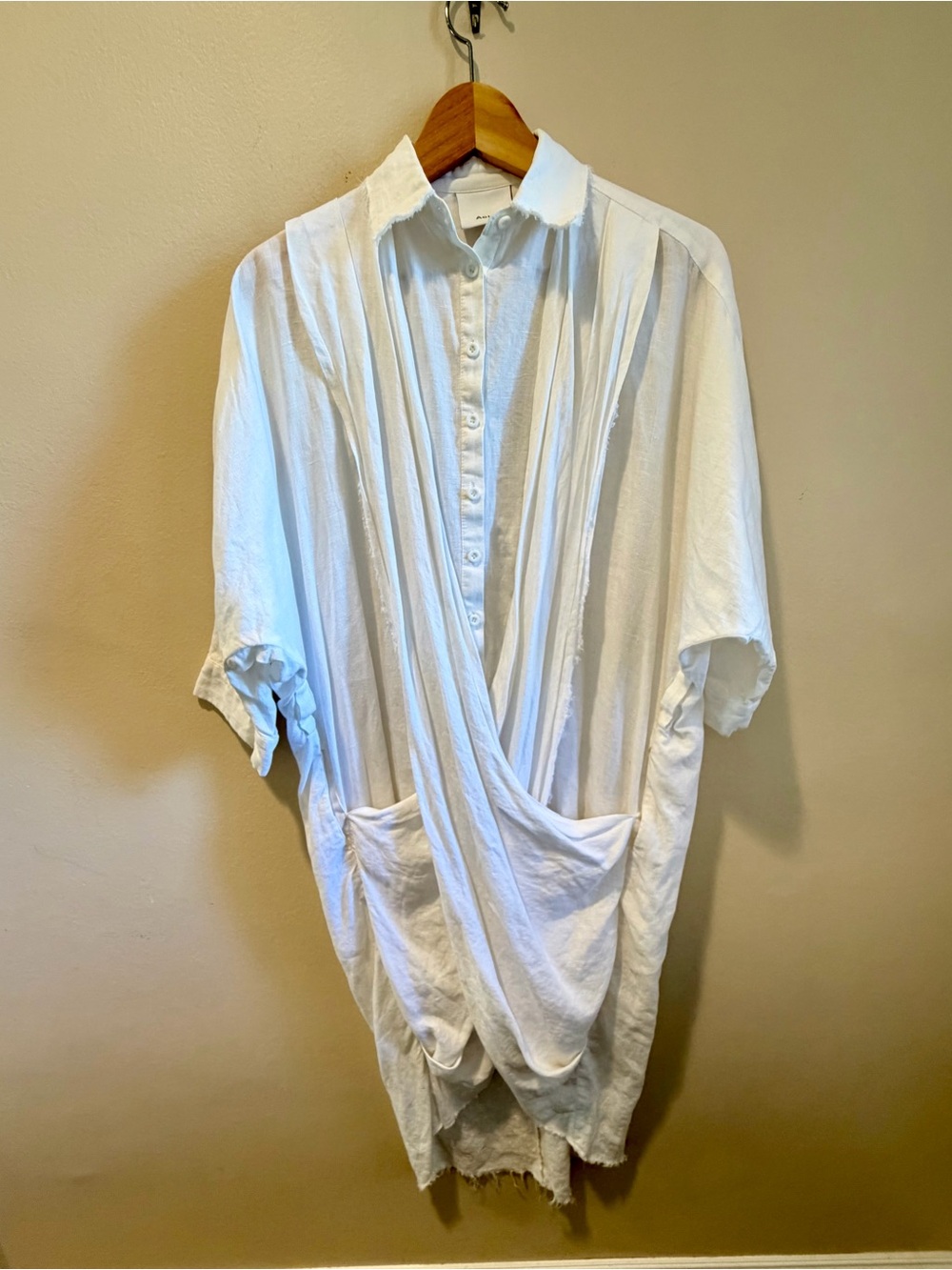 Acler Sutherland Drape Ivory/ Off-white Linen Blend Dress with Pockets US 4